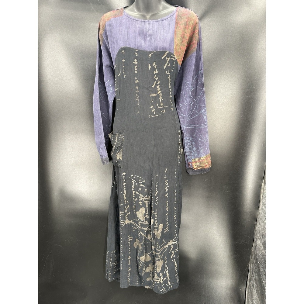 Visual Professional Linen Rayon‎ Lagenlook Art To Wear Tunic Dress One Size